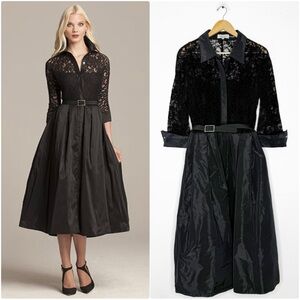 Rickie Freeman for Teri Jon Lace Shirtdress Black Size 16 Belted $580 Retail